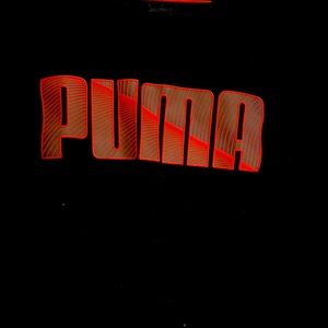 Puma large t-shirt, black, red puma on front, logo on left sleeve